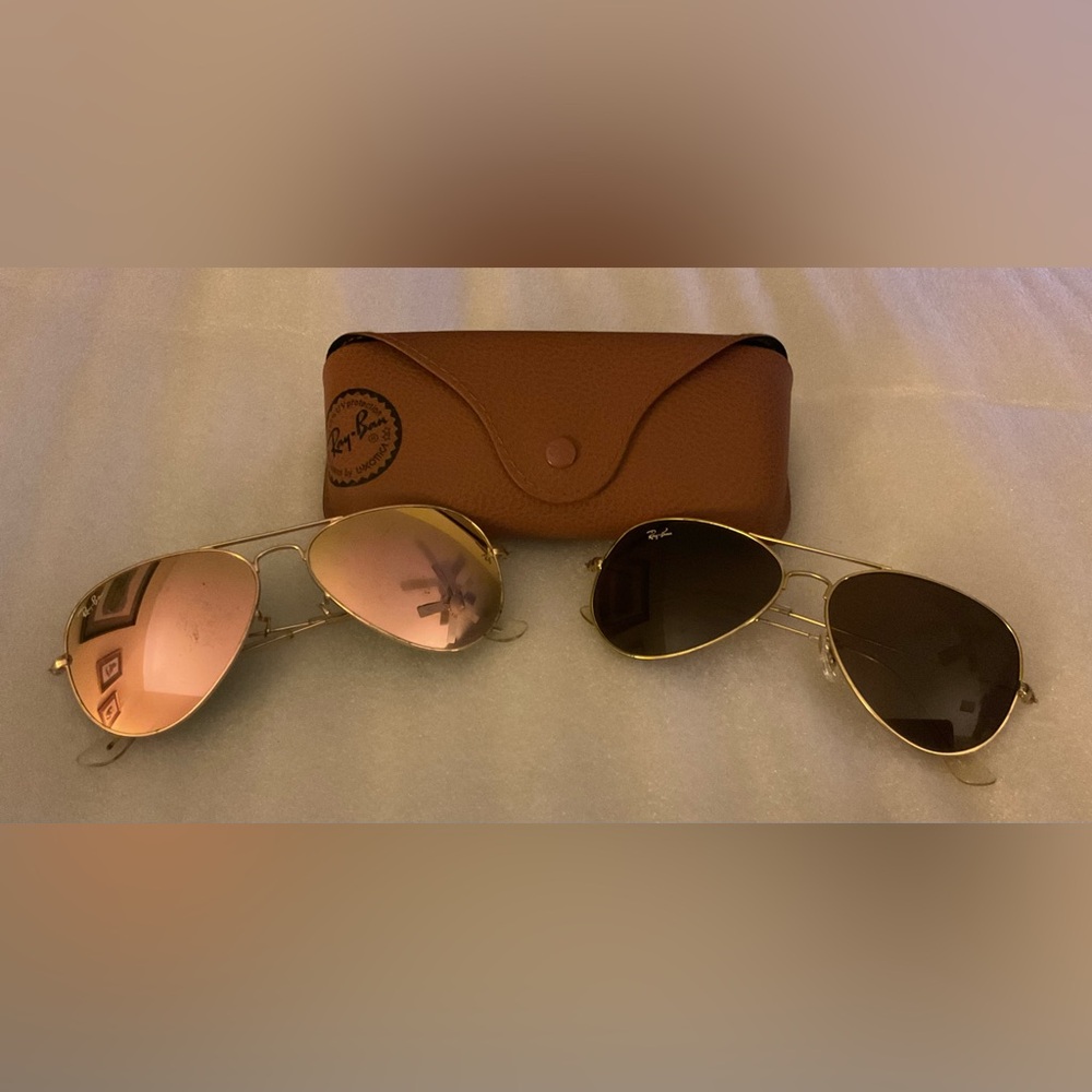 Authentic Ray-Ban Aviator Collector Bundle (2) Gold Frames Brown & Rose W/ Case - Picture 1 of 16